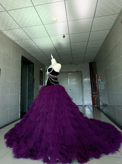 Vintage Strapless Purple Tulle Tiered Quinceanera Dress Sweet 15 16 Dress SP4225