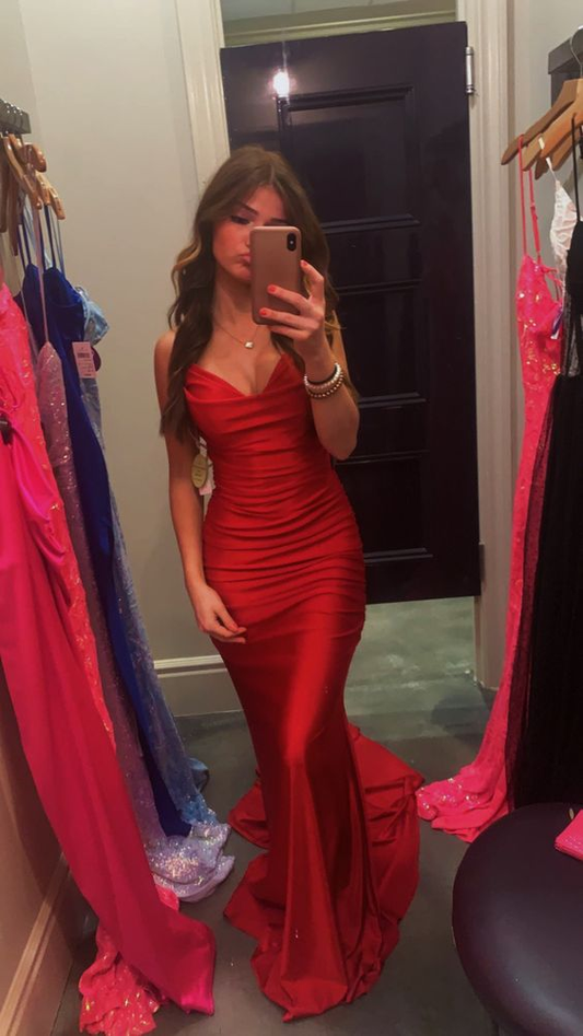 Elegant Red Mermaid Long Prom Dress,Red Formal Dress Y5953