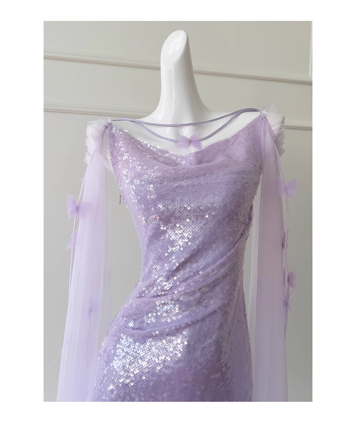 Sparkling Spaghetti Straps Purple Sequin Tulle Evening Dress Birthday Party Dress Y9027