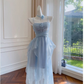 Elegant Spaghetti Straps Blue Chiffon Homecoming Dress Birthday Dress Y7573