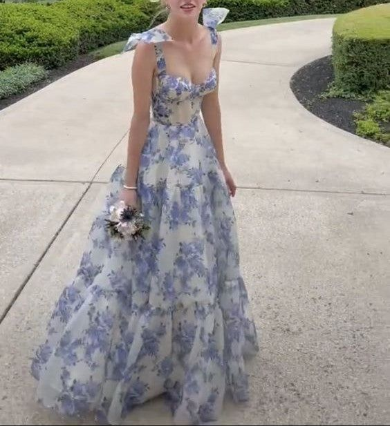 Special Floral Pattern Chiffon A-Line Prom Evening Dresses Y6721