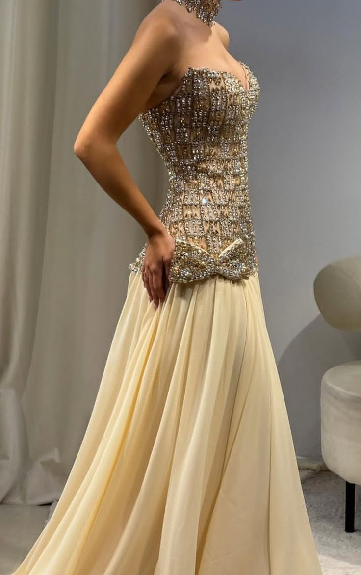 Gorgeous Strapless Chiffon Beaded Mermaid Long Party Dress Prom Gown SP1117