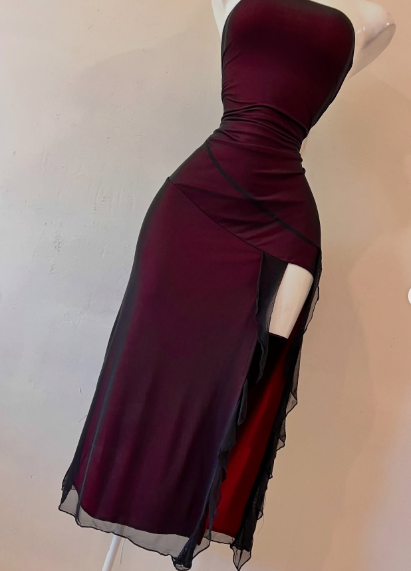 Vintage Strapless Burgundy Sheath Slit Prom Dress Birthday Party Dress Y9635