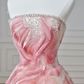 Dream Pink Strapless Satin Print Sequins Prom Dress,Princess Birthday Ball Gown Y8604