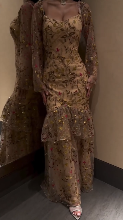 Elegant Tulle Sequin Beaded Mermaid Layered Long Evening Dress Birthday Prom Gown SP1195