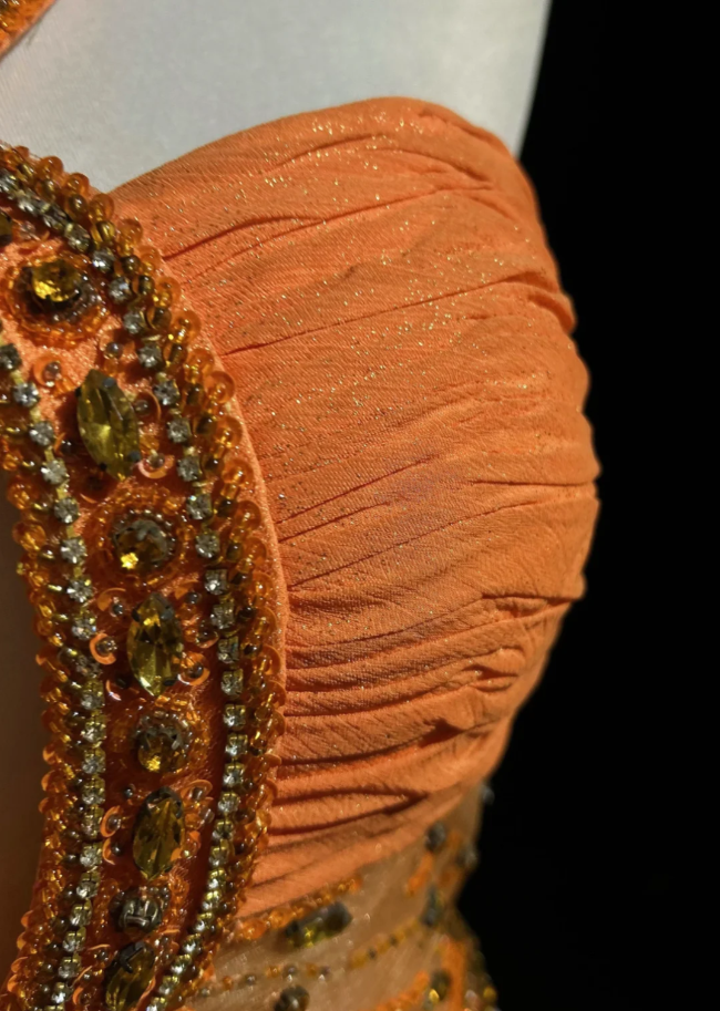 Unique Orange Halter Chiffon Beaded Mermaid Long Evening Dress Birthday Outfits SP1799