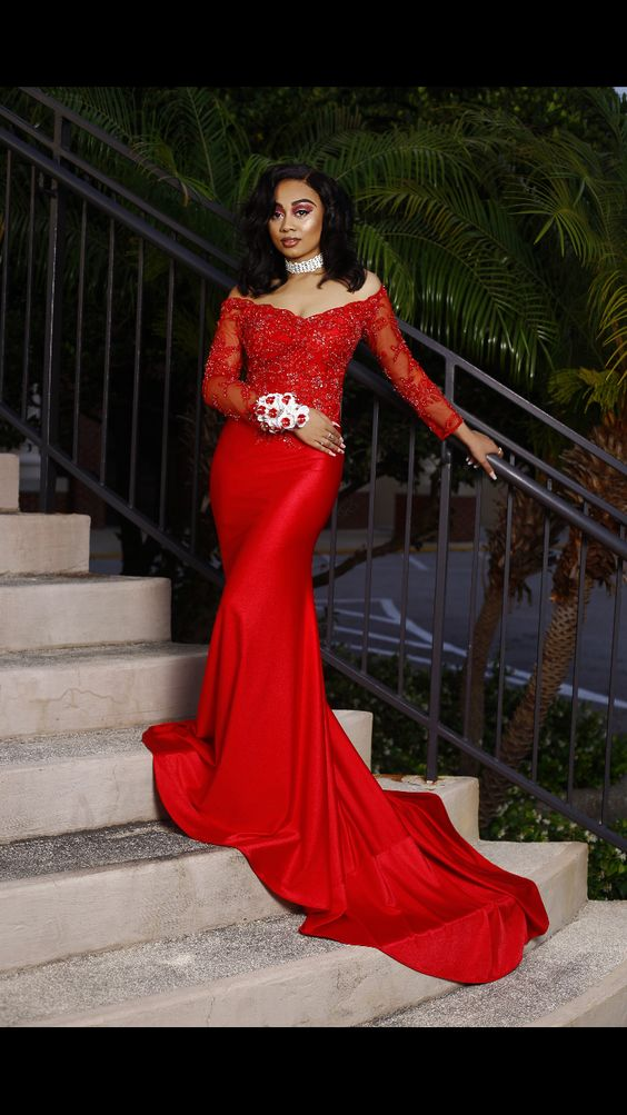 Elegant Red Mermaid Prom Dress,Red Evening Dress Y5694
