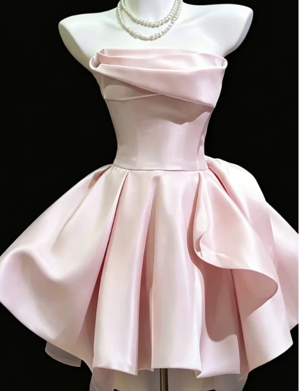 Cute Strapless Satin A Line Mini 15th Birthday Outfits,Blue Short Homecoming Dress SP3425