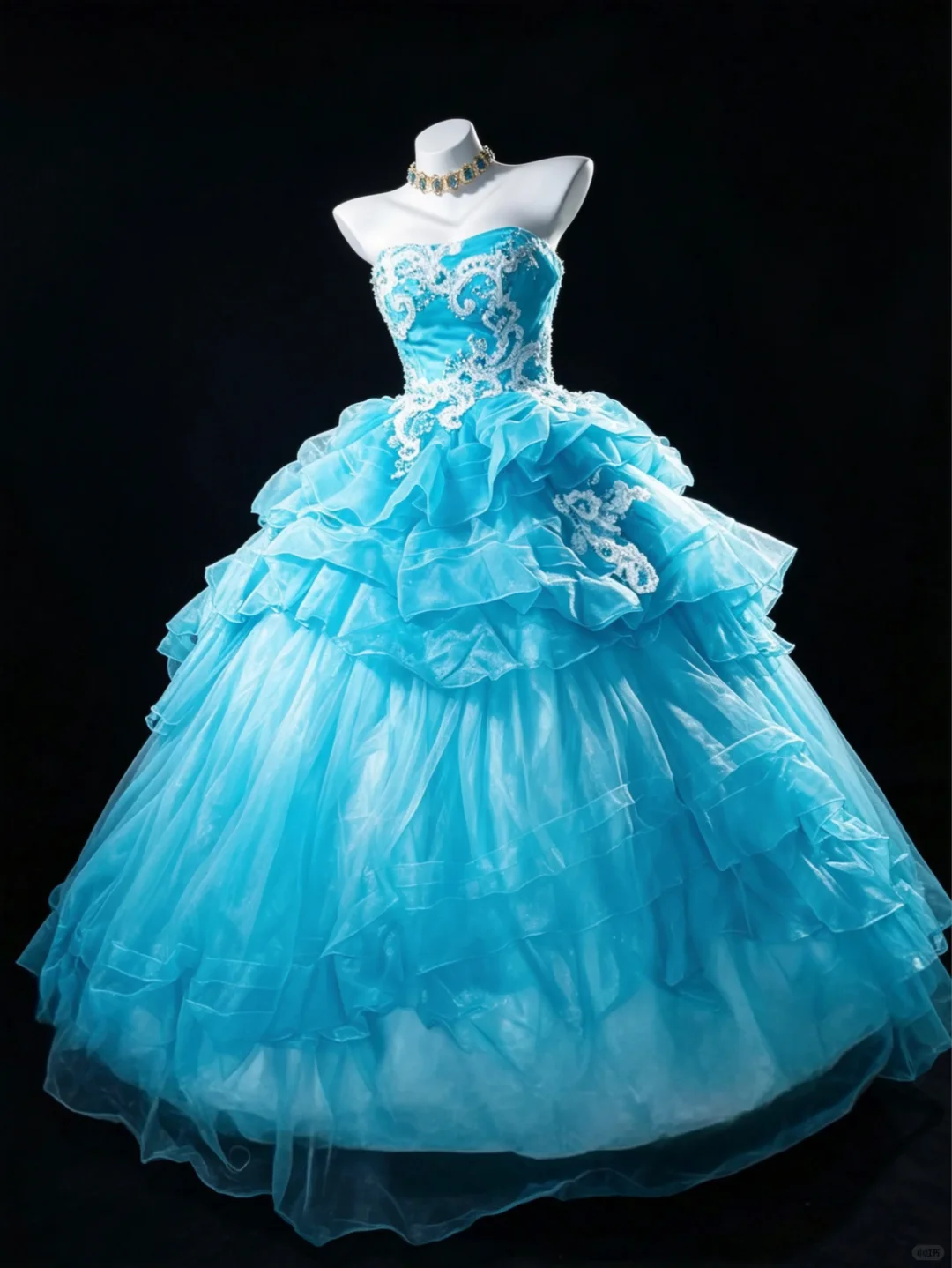 Charming Blue Strapless Tiered Ruffle Tulle Formal Ball Gown Crystal Lace Bodice Princess Quinceanera Dress & Sweet 16 Dress SP2730
