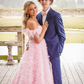 Pink Tulle Ruffled Gown,Tulle Prom Dress,Corset Tulle Evening Dress Y6093