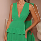 Emerald Green Deep V Neck Layered Ruffles Evening Dress,Backless Long Prom Dress Y8386