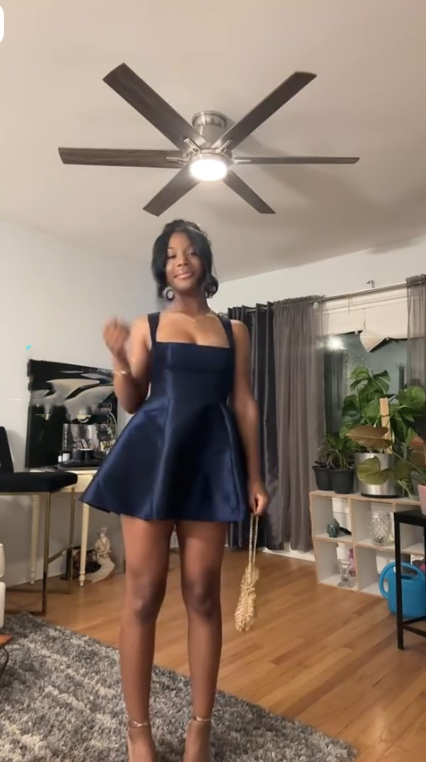 Fashion Spaghetti Straps Satin A Line Mini 16th Birthday Outfits,Navy Blue Short Graduation Homecoming Dress SP2504