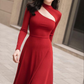 Red A-line Long Sleeves Prom Dress,Red Party Gown Y7096