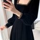 Velvet Dress Women Long Sleeve Square Neck Elegant Bodycon Patchwork Fashion Evening Dress Y6744