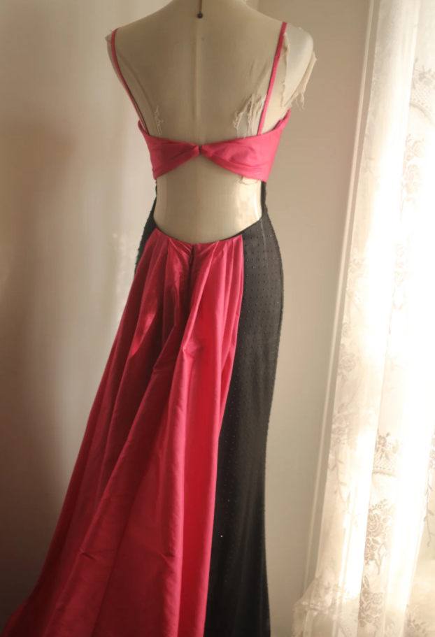 Chic Spaghetti Straps Satin Beaded Mermaid Long Birthday Prom Dress Evening Gown SP1250