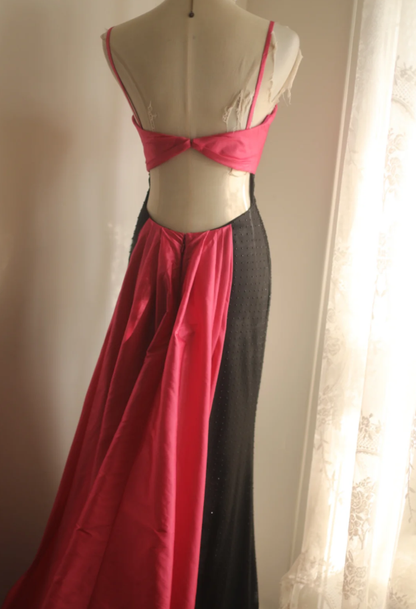 Chic Spaghetti Straps Satin Beaded Mermaid Long Birthday Prom Dress Evening Gown SP1250