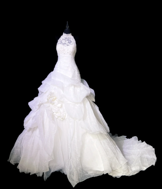 Classy Halter Sleeveless White Long Wedding Dress Formal Bridal Dress Y9849