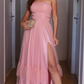 A Line Pink Long Prom Dresses Party Evening Gowns Y7050