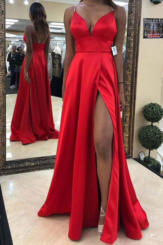 Split-Front Empire Long Red Prom Dress,Red Evening Dress Y7076