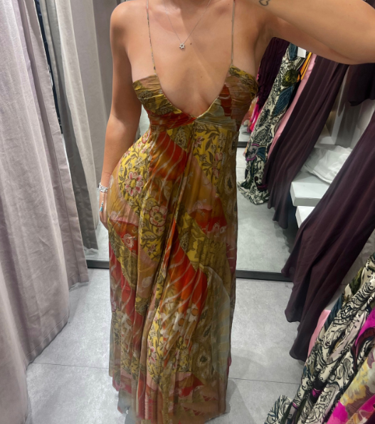 Vintage Spaghetti Straps V Neck Chiffon Print Floral A Line Long Birthday Prom Gown Party Dress SP829