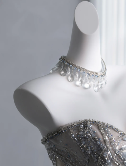 Gorgeous Strapless Tulle Sequin Beaded Mermaid Long Party Dress Evening Dress SP1515