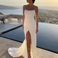 Elegant White Strapless Prom Dress,White Evening Dress  Y7290