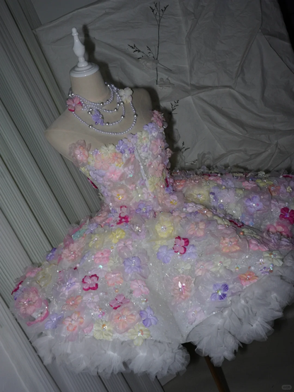 Pretty Strapless Tulle Colorful Floral Short Homecoming Dress Birthday Dress SP4222