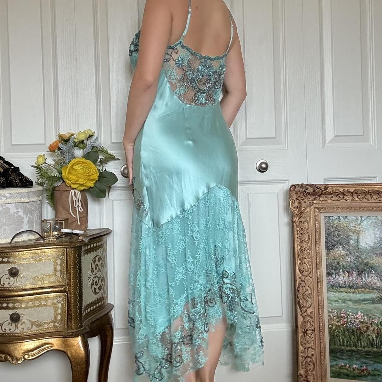 Classy Spaghetti Straps Blue V Neck Satin Lace Beaded Mermaid Party Dress Long Birthday Prom Gown SP814