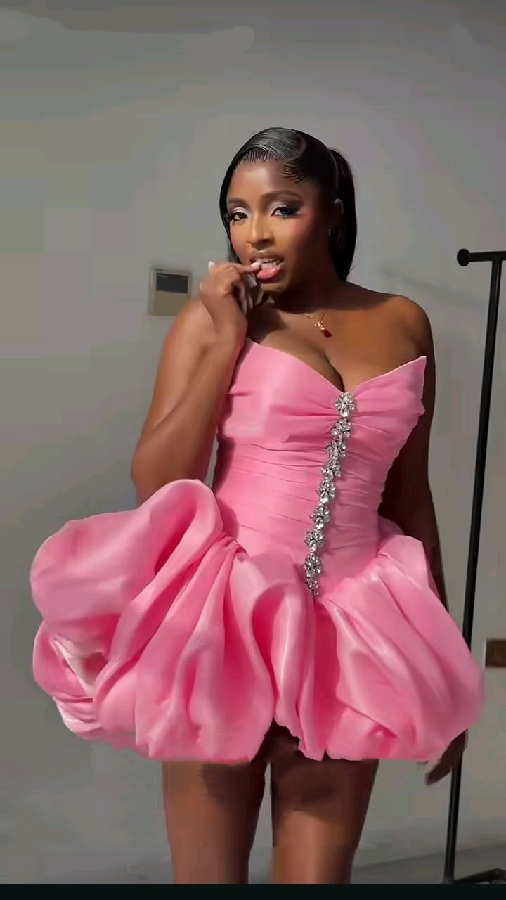 Charming Strapless Tulle Beaded A Line Short 18th Birthday Outfits,Formal Graduation Homecoming Dress SP2468