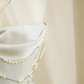 Classy Strapless Satin Pearls Chain White Prom Dress,A Line Evening Dress Y8684