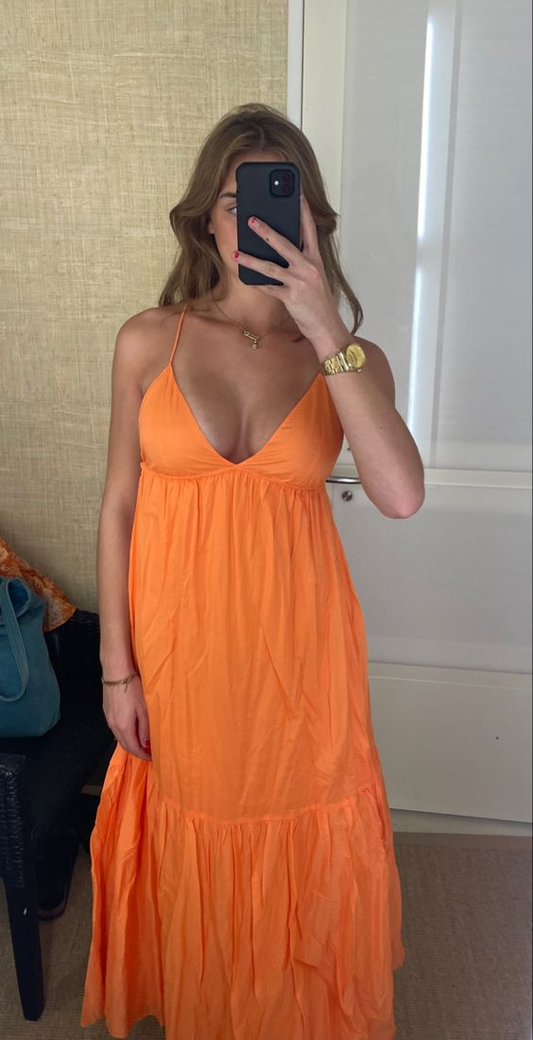 Simple Orange A-line V Neck Prom Dress,Orange Summer Holiday Dress Y6931