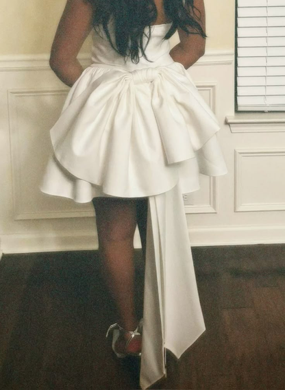 Classy White Spaghetti Straps A Line Homecoming Dress With Bow Y8829