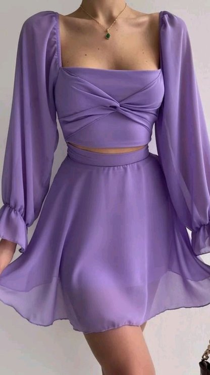 Purple Square Neckline Chiffon Homecoming Dress Y2885