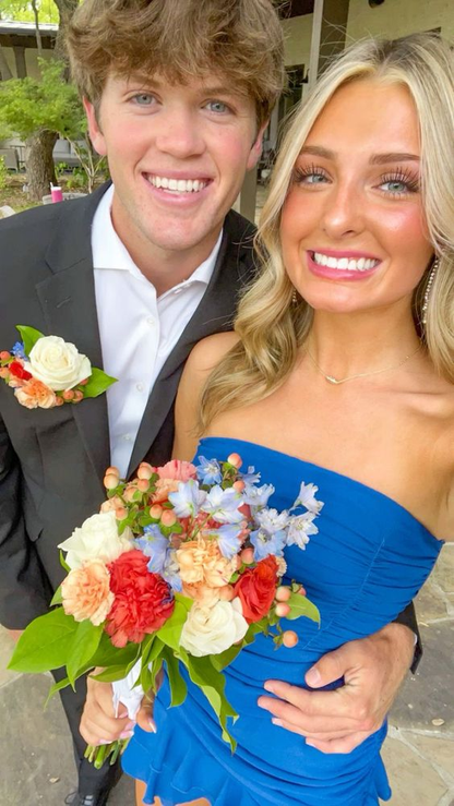 Cute Blue Strapless Homecoming Dress,Blue Party Dress Y7420