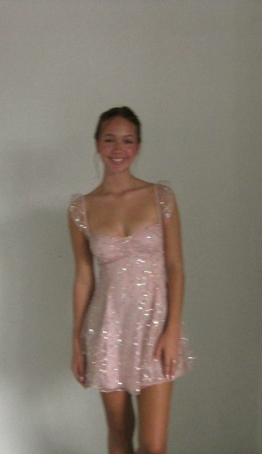 Classy Sequin Pink Short 8th Grade Homecoming Dress 20th Birthday Outfits Y9870