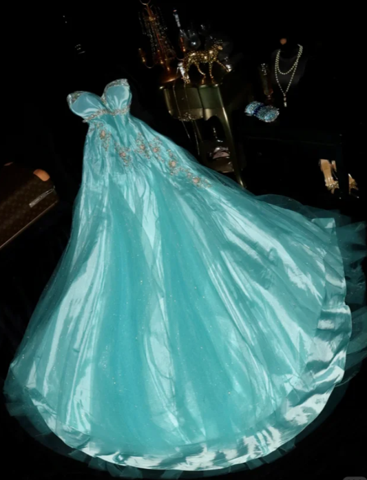 Elegant Strapless Green Satin Tulle Beaded Mermaid Long Party Dress Birthday Outfits SP954