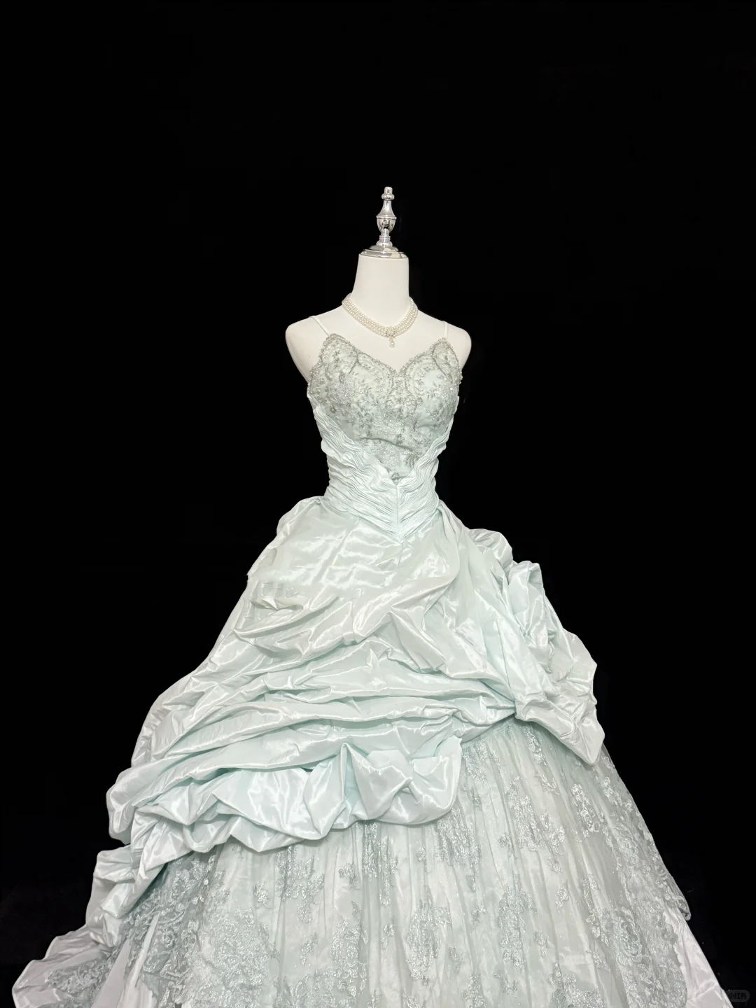 Glamorous Spaghetti Straps V Neck Lace Satin Pleated Floral Quinceanera Dress Sweet 16 Dress SP2219