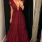 A-line Deep V Neck Tulle Evening Dress Y5931