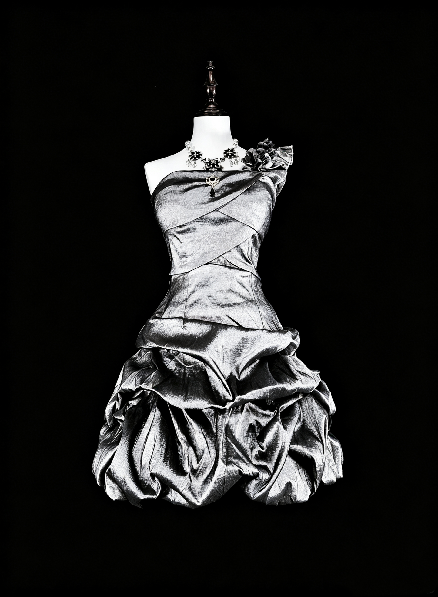 Chic One Shoulder Silver Satin Pleated A Line Short Homecoming Dress Cocktail Dress SP3389