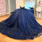 Beautiful Navy Blue Tulle Appliques Prom Dress Shiny Birthday Ball Gown Y7837