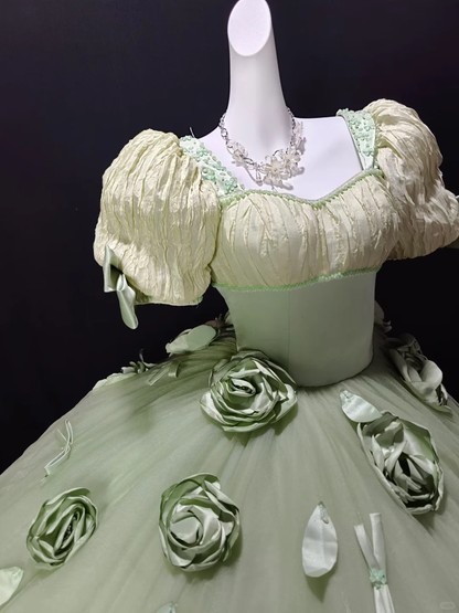 Sweet Green Tulle 3D Rose Floral Quinceanera Dress Sweet 16 Dress SP3194