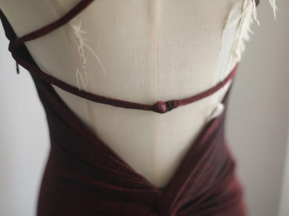 Elegant Spaghetti Straps Burgundy V Neck Satin Pleated Mermaid Long Wedding Guest Dress Evening Dress SP1208