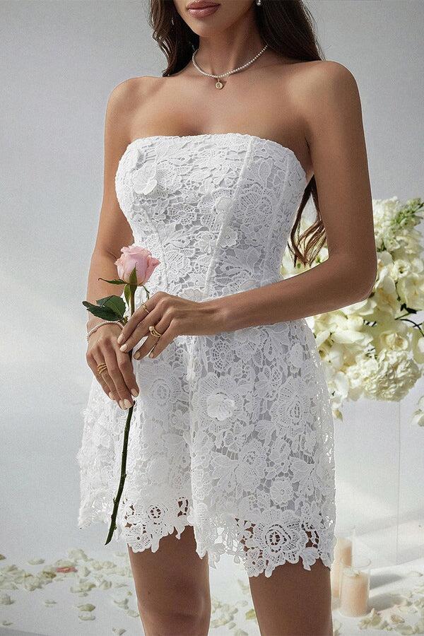 Romantic Strapless  Lace A Line Short Graduation Homecoming Dress Mini 16th Birthday Outfits SP2753
