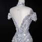 Glitter Off The SHoulder Tulle Sequin Beaded Evening Dress,Mermaid Prom Dress Wedding Dress Y8685