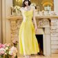 Sweet Spaghetti Straps Yellow Satin A Line Long Party Dress Prom Gowns SP2015