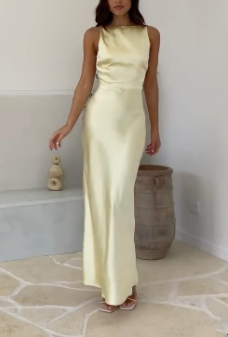 Simple Yellow Sleeveless Prom Dress,Wedding Guest Dress Y7428
