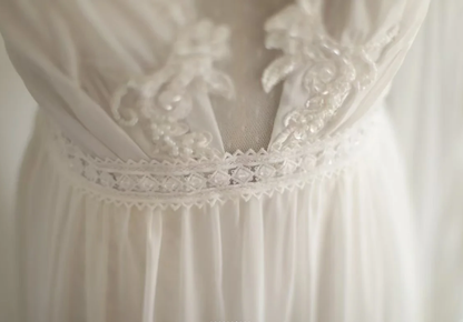 Charming White Tulle Chiffon Beaded Long Wedding Dress Backless Bridal Dress SP1175