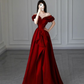 Burgundy Satin Long Prom Dress, A-Line Evening Dress Y6026