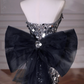 Black Glitter Sequins Tulle Mermaid Prom Dress,Strapless Evening Dress With Bow Y8615