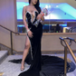 Black Velvet Prom Dresses Long Mermaid Formal Party Gowns Evening Dress Y6518